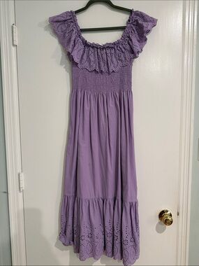 Sugarlips Lavender Eyelet Ruffle Midi Dress